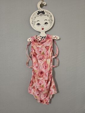 Just Dance Floral Roses Straps on Back of Bodysuit Custom Dancewear Size Med